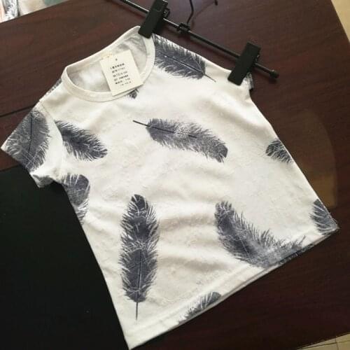 Boy Tshirt Children Tops Clothes Kids T Shirts Cotton for Baby Boys Short Sleeve Summer T-Shirts feather flowers Toddlers