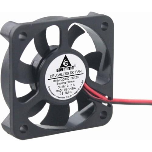 Gdstime 2 Pieces DC 5V 2Pin 50x50x10mm 5010 Small Brushless Cooler Cooling Fan 50mm x 10mm 7 Blade
