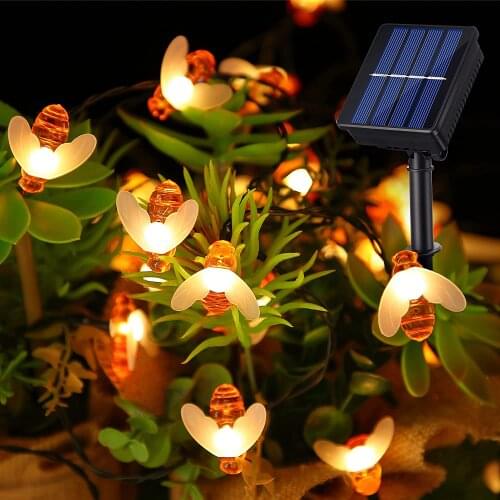 2021 New USB/Battery/Solar Powered String Lights Waterproof 20 Cute Honeybee LED Lights Home Outdoor Party Garden Garland