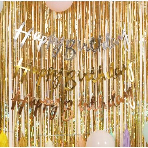 Ins Style Letter Banners Photo Background Bronzing "Happy Birthday Cake Topper Dessert Decoration for Wedding Birthday Party Gif