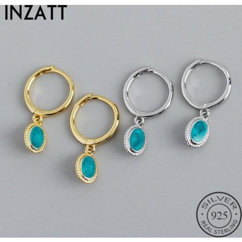 INZATT Real 925 Sterling Silver Green Enamel Oval Hoop Earrings For Fashion Women Party Fine Jewelry Geometric Punk Accessories