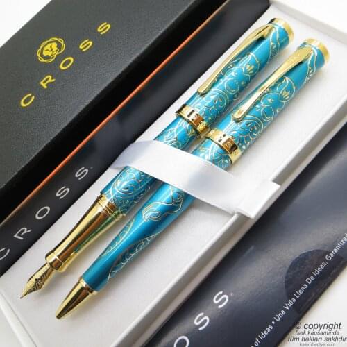 Cross AT0317-22 Sauvage Monkey Blue Fountain Pen + Ballpoint Pen Set | İsme Special Pen