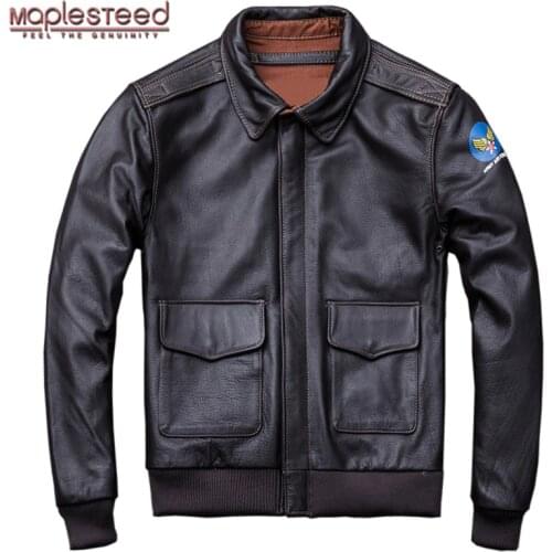 MAPLESTEED Military Pilot Jacket Air Force Flight A2 Jackets Men Leather Jacket Black Brown Cowhide Men Coat Autumn 4XL M154