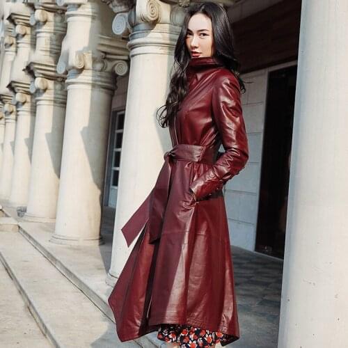 Real Sheepskin Jacket Women Fashion Genuine Leather Coat Female Long Korean Slim Leather Jackets Women Jaqueta De Couro Zjt604