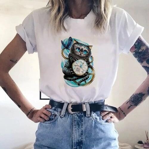 Summer Alice in Wonderland T Shirt Harajuku Fun Cheshire Cat Tshirt Leisure Fashion Female T-shirt Dropship