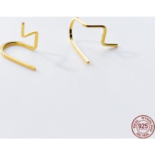 LKO 925 Sterling Silver Minimalism Personality Line Stud Earrings Bend One Word Design Earrings For Women Jewelry Gift Ornaments