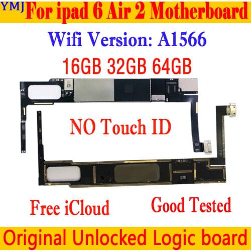 A1566 WIFI Version Motherboard For ipad 6 Air 2 mainboard Unlocked with/without touch id Logic board 16gb 32gb 64gb 128gb Plate