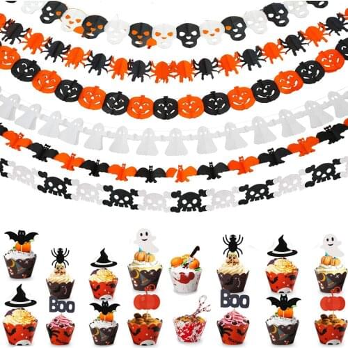 METABLE Halloween Party Decorations Set, 240set Cupcake Toppers and Wrappers 60pcs Garlands Banners for Halloween Theme Party