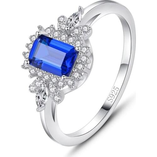 Trendy 100% 925 Sterling Silver Created Sapphire Anniversary Rings For Women High Carbon Diamond Simple Party Fine Jewelry Gift