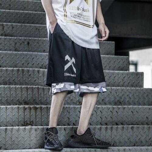 Fashion Stylish Baggy Shorts Men Black Unique Pattern Punk Hip Hop Streetwear Mens Shorts Wear on Both Sides Camouflage Clothes
