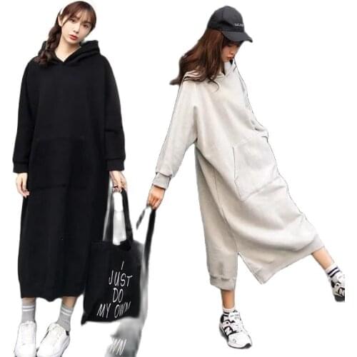 Fashion Womens Plus Size Casual Women Dresses Loose NEW Autumn 2021 Womens Clothing Hooded Plus Velvet Sweater Womens Dress