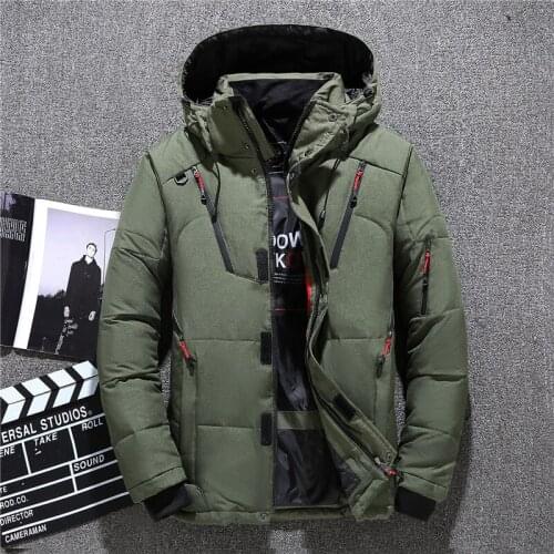 Winter Warm Jacket Men Casual Slim Zipper Multi-Pockets White Duck Down Hooded Coats Outwear Windbreaker Thicken Parkas Jackets