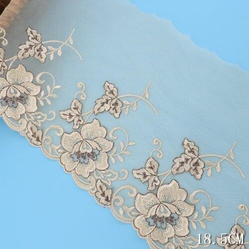 Soft Embroidered Flower Mesh Lace Fabric DIY Curtain Clothing 18.5cm Wide 10yards Sewing Accessories V2771