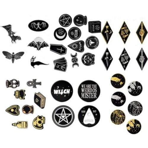 Lots Brooch set Punk Dark Witch Devil Skull Magic Ball Bee Bat enamel pin set Denim Halloween Lapel Pin Badge Gothic Jewelry
