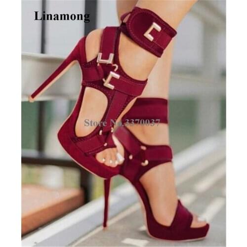 Summer New Fashion Open Toe Suede Leather Stiletto Heel Platform Gladiator Sandals Ankle Wrap Buckle Straps High Heel Sandals