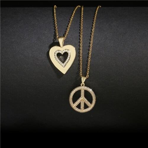 New Fashion Gold Color Heart & Peace Pendant Necklace Luxury CZ Women Necklace Hot Sale Female Wedding Jewelry