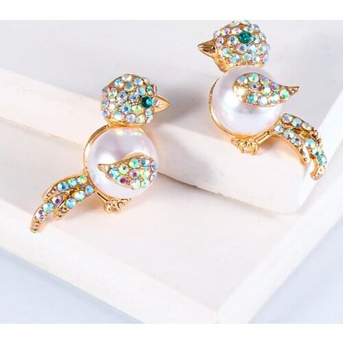 Origin Summer Statement Bird Animal Dangle Earring for Women Multicolor Bling Bling Rhinestone Imitation Pearl Earring Jewelry