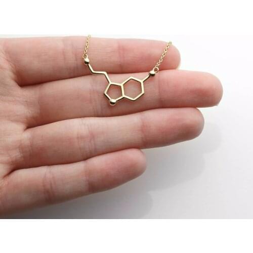 Happy Hormone Serotonin Molecule Necklace Women Stainless Steel Pendant Student Scientific Jewelry Back to School First Day Gift