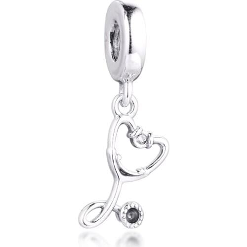 Stethoscope Heart Dangle Charm for Bracelets popular diy Women Cheap Charms New Arrival diy 925 Sterling Silver Pendant