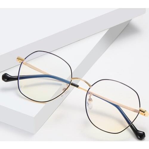 Polygon Metal Anti Blue Light Blocking Glasses Frame Women Men Computer Games Goggles Eyeglasses Optical Spectacle Frame
