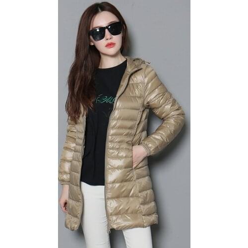 Winter oversize Womens Ultralight Long Down Jacket White Duck Down Hooded Jackets Long Sleeve Warm Coat Parka Female Outwear