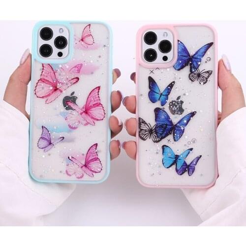 Luxury Glitter Star Butterfly Phone Case for iPhone 11 12 Pro Max XR X XS Max 7 8 Plus SE2020 12 Mini Clear Soft Epoxy Cover