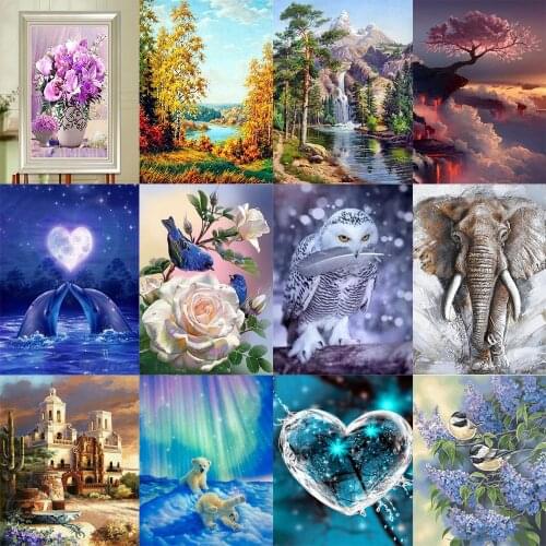 Diy Plants and animals diamond painting kit full round drill diamond embroidery the beach landscape mosaic cross stitch homer