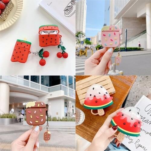 3D Watermelon Ice Cream Silicone Earphone Case For AirPods 1 2 Pro Wireless Bluetooth Headphones Cover Accessories Cute Cherry