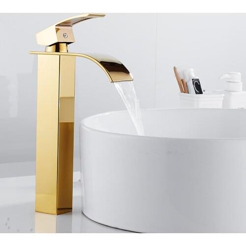 Basin Faucets Gold Brass Faucet Square Bathroom Sink Faucet Single Handle Deck Mounted Toilet Hot And Cold Mixer Water Tap
