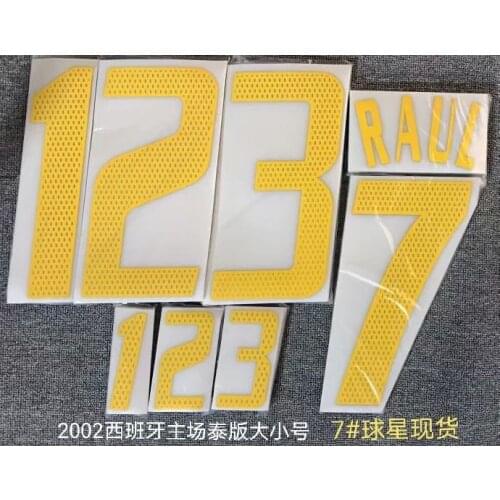 Super A Retro 2002 World Cup Spain home RAUL soccer jersey number font print, Hot stamping patches badges