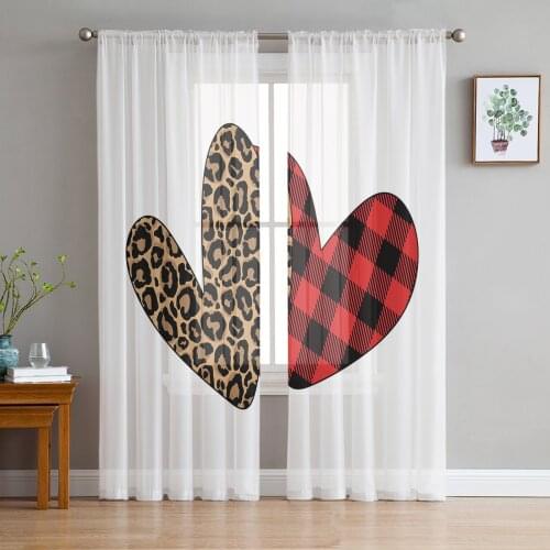Love Red Leopard Plaid Window Treatment Tulle Modern Sheer Curtains for Kitchen Living Room the Bedroom Curtains Decoration