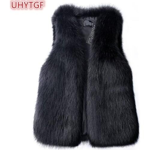 UHYTGF 2020 New Autumn And Winter Clothing Fur Vest Womens Medium Long Imitation Fox Fur Slim Female Plus Size Waistcoat Coat 31