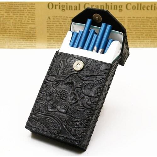 Cowhide Arabesque Pattern Slim Cigarette Box Handmade Ultra Thin Cigarette Storage Pack 20 Sticks For Men And Women Smoking Tool