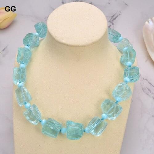 GuaiGuai Jewelry 20" 25mm light Blue Crystal Rough Nugget Necklace