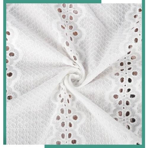 White Flower Plaid Pattern Lace Cloth Floral Embroidered Womens Summer Cotton Cloth Hollow Lace Fabric