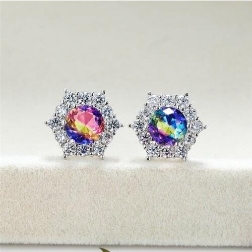 Multicolor Gradient Zircon Snowflake Stud Earrings For Women Party Jewelry Vintage Fashion Rainbow Stone Earrings Christmas Gift