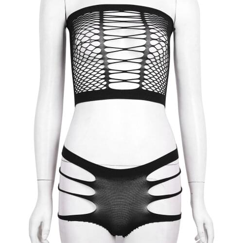 Alvivi Women Fishnet Crop Top Panties Set Women Bikini Swim Bathing Beachwear Set Sexy Suit Mesh Fishnet Top T-Shirt Panties Set