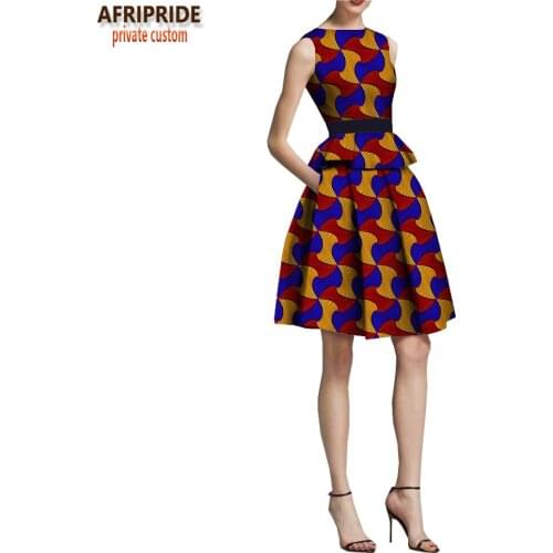 2019 summer casual women set AFRIPRIDE sleeveless o-neck top+knee-length pleated skirt with sashes ruffles decoration A1826012