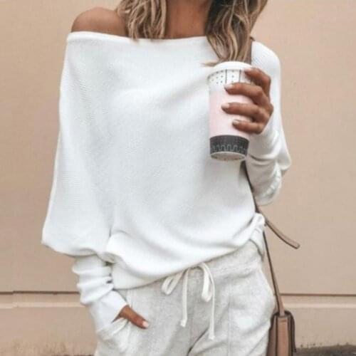 2021 Women Sweater Tee Shirt Femme Autumn Sexy Off The Shoulder Long Sleeve Tops For Women T-Shirt Casual One Shoulder Rib Tops