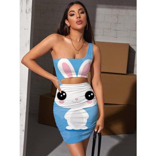 Giyu Brand Rabbit Dresses Women Animal Pleating Love 3d Print Lovely Bodycon Dress Womens Clothing Club New Beach High Quality