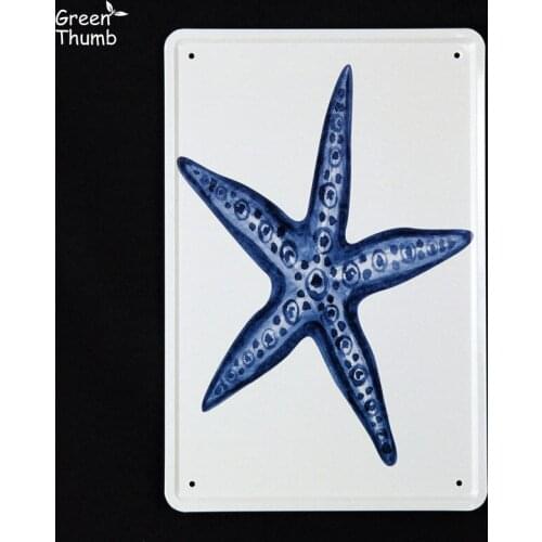 1pc Green Thumb 20x30cm Metal Tin Plaques Home/Shop Wall Decoration Refreshing Style Marine Life Tin Plate