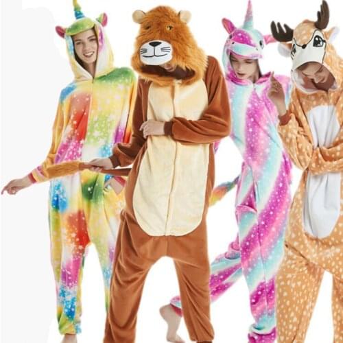 Animals Kigurumi Unicorn Costume Adult Girl Onesies Flannel Animal Lion Women Men Anime Jumpsuit Disguise Onepiece Suit