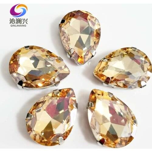 Golden champion Teardrop shape High quality Glass Crystal flatback sew on rhinestones with ,Diy Clothing accessories SWS05
