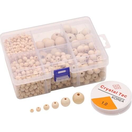 1105pcs Wooden Beads Round Wood Balls Unfinished Natural Wood Teething Bead DIY Jewelry Making 6/8/10/12/16/20mm box Hicello