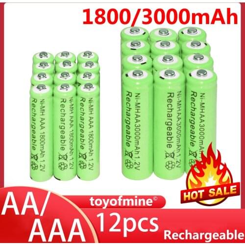 12 pcs AA 3000mAh + 12 pcs AAA 1800mAh Ni-MH Rechargeable Batteries green