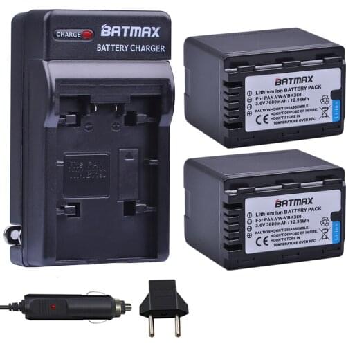 2pcs 3600mAh VW-VBK360 Battery+Digital Charger for Panasonic HC-V10 HC-V100 HC-V100M HC-V500 HC-V500M HC-V700 HC-V700M HDC-HS60