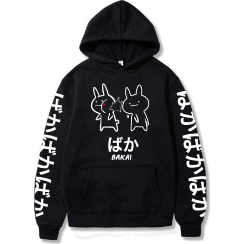 2021 Summer Japanese Anime Baka Rabbit Slap Hoodies Japan Anime Funny Cute Hoody Harajuku Black Japanese Sweatshirt Pullover