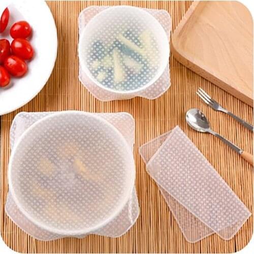 3Pcs/set Sealed Silicone Cling Film Fresh Food Cover Wrap Kitchen Stretch Fresh Keeping Container Kitchen Tool Lid Wrap Tool