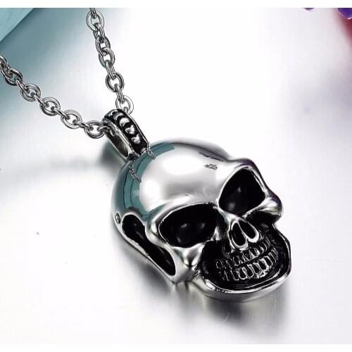 316L Stainless Steel Gothic Punk Rock Skull Skeleton Necklace Pendant Mens Boys Jewelry