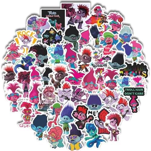 50pcs Cartoon Trolls Graffiti Stickers Luggage Case Guitar Car Stickers Waterproof Stickers Cute 3D Scrapbooking Toy Sticker